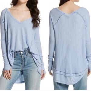 Free People We The Free Laguna Oversized Waffle Knit Thermal Top Women’s L Blue